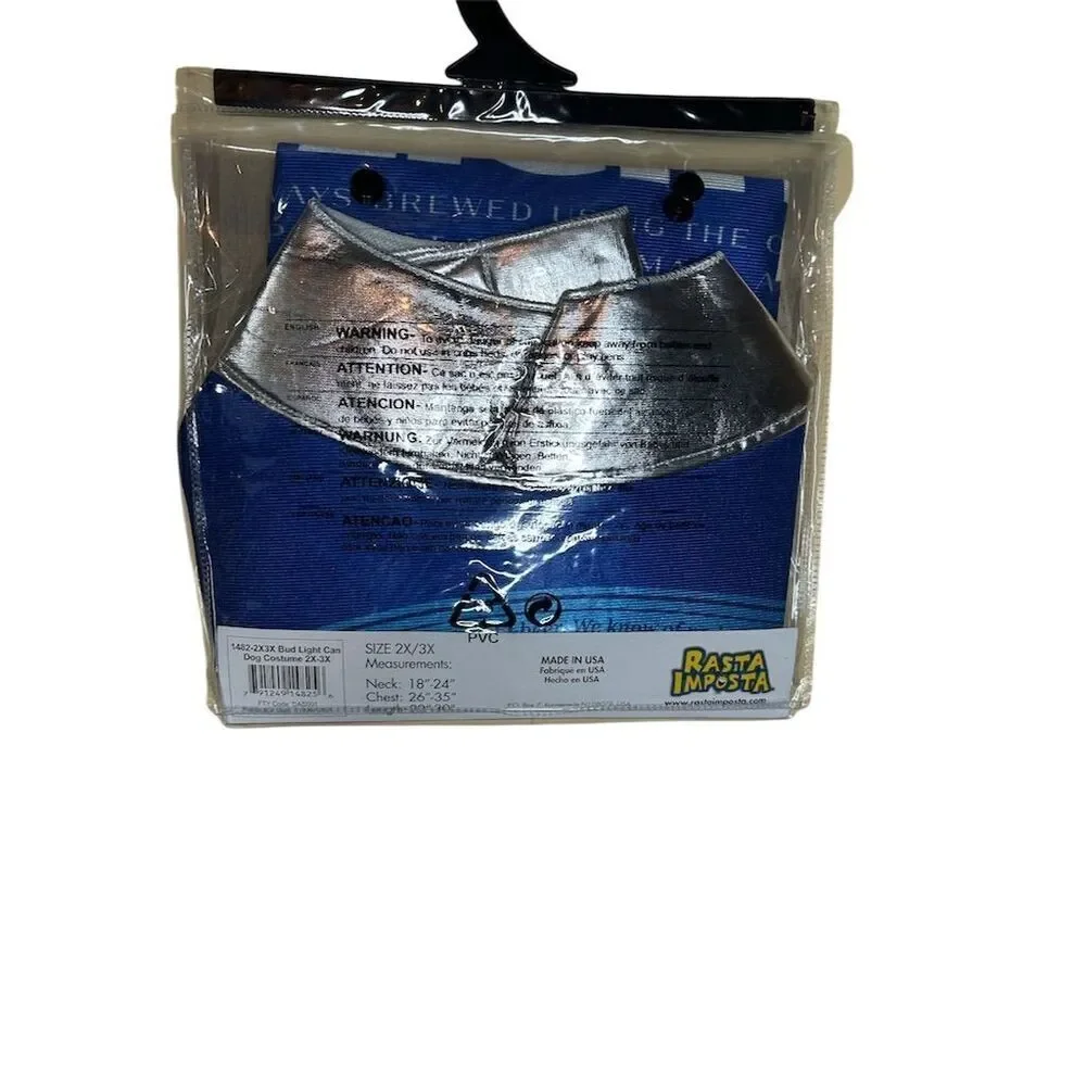 Bud Light Dog Costume XXL Multicolor Can Design Halloween Pet Outfit